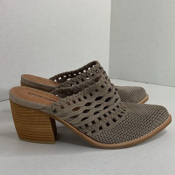 Jeffrey Campbell Favella taupe woven suede mules NWOB - Picture 2 of 10